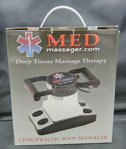 A box for the MedMassager MMB04 Body Massager, labeled Deep Tissue Massage Therapy and Chiropractic Body Massager, displays the Electric Body Massager image on the front for ultimate pain relief.